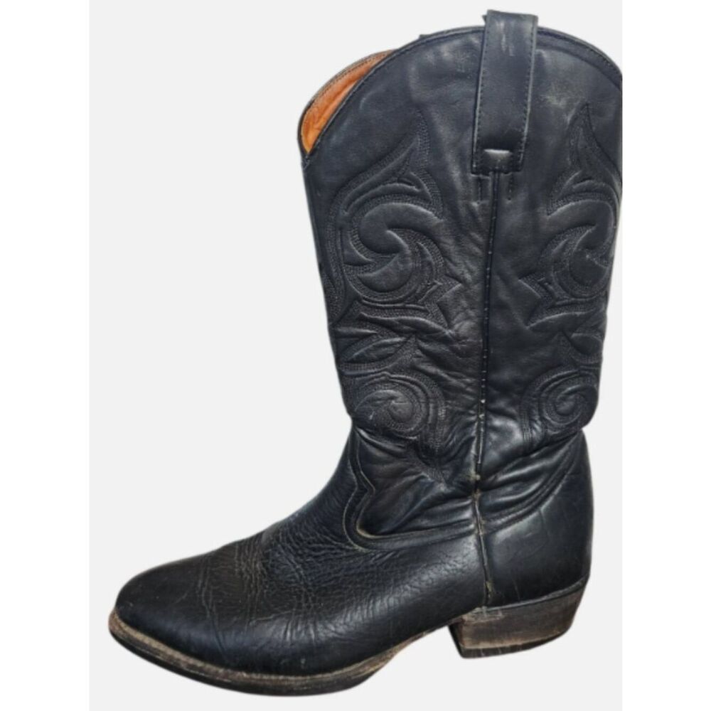 African Boots Mens Size 11 Black Buffalo Hide Western Cowboy Almond Toe